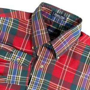 GANT Foxhunt Plaid Shirt Mens Medium Button Down Long Sleeve Cotton Blend